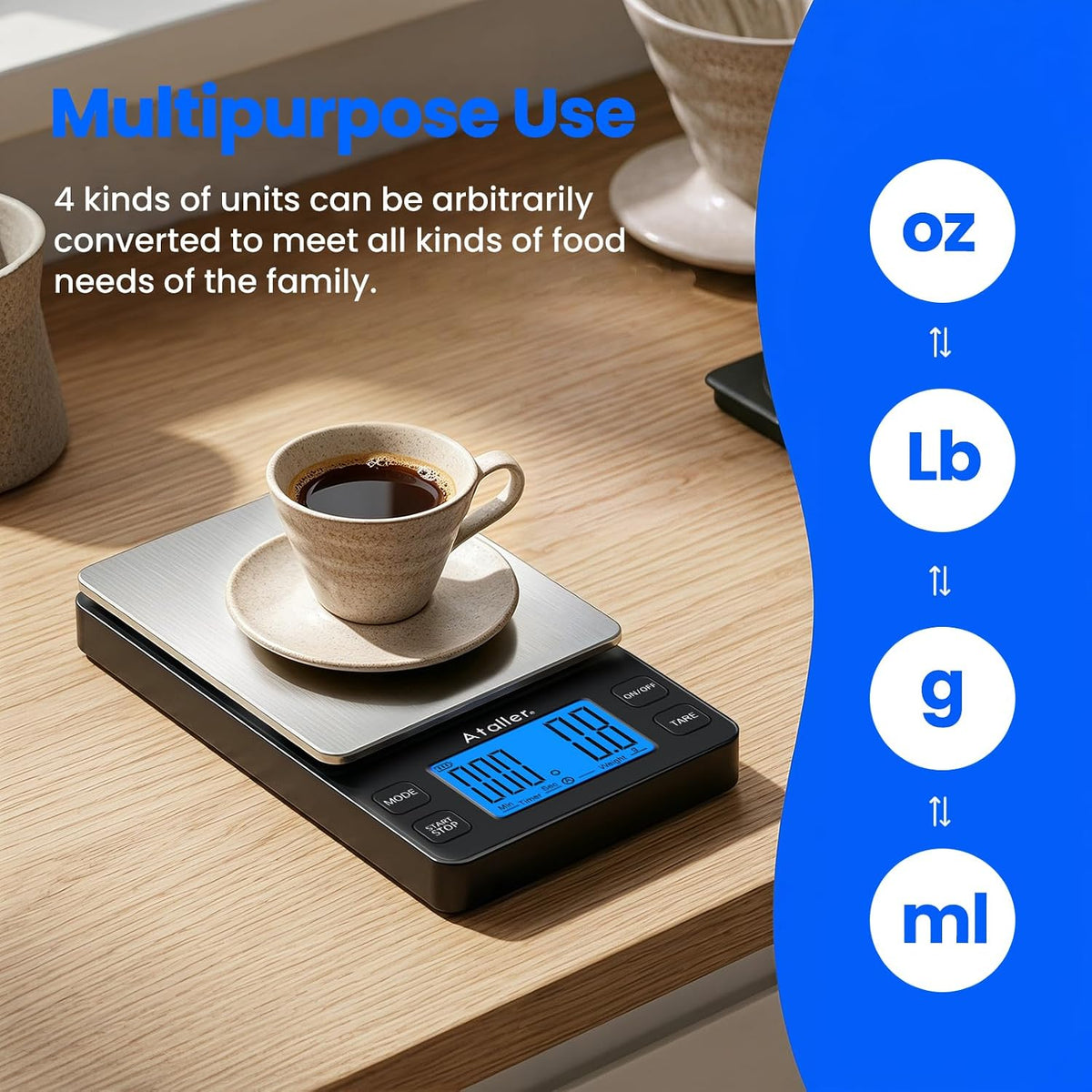 Mini Coffee Scale with Timer, Resolution 0.1G, Max 2Kg 4.4Lbs