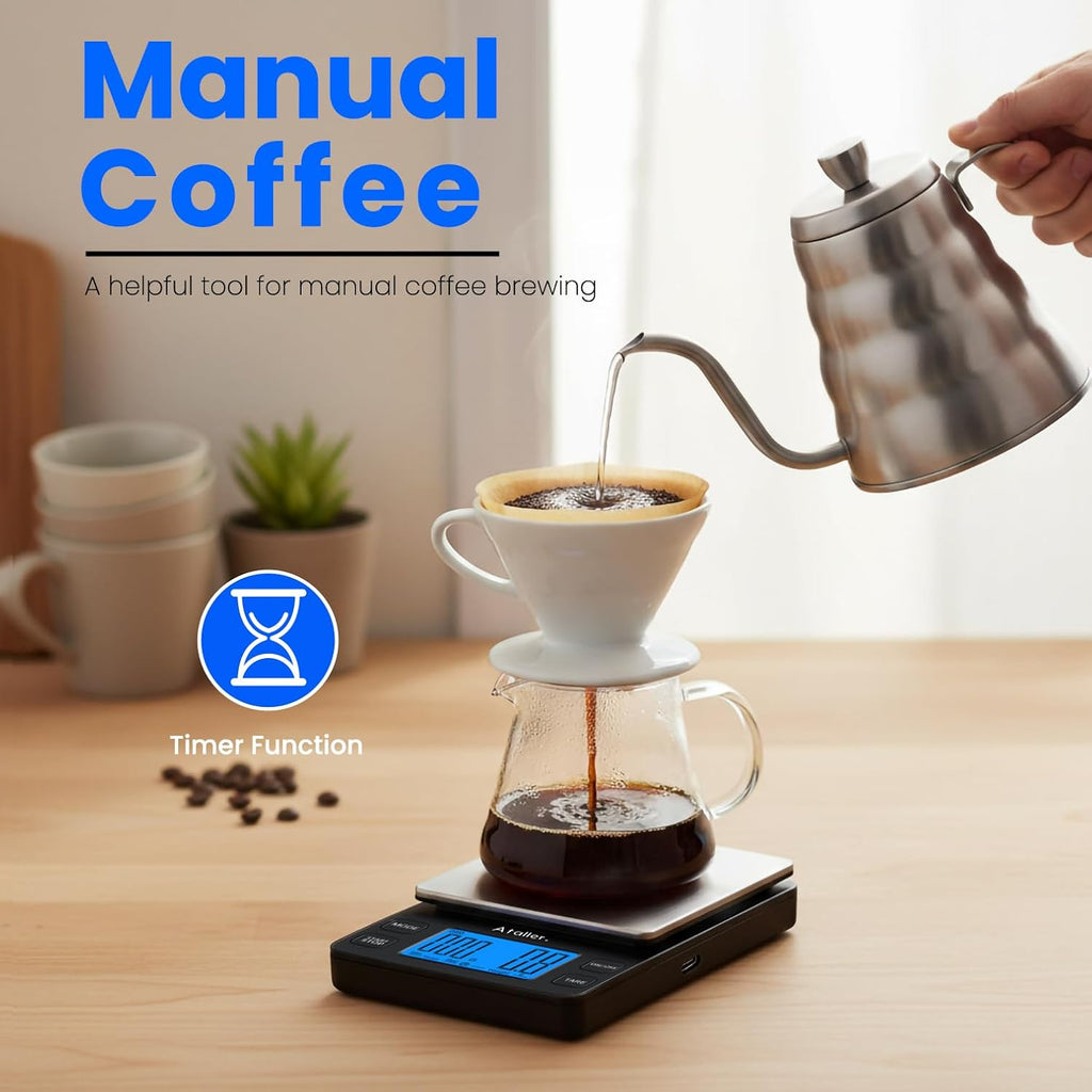 Mini Coffee Scale with Timer, Resolution 0.1G, Max 2Kg 4.4Lbs