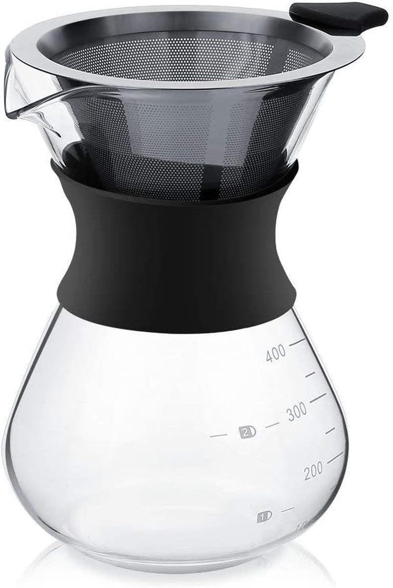 Pour over Coffee Maker Glass Hand Drip Coffee Brewer Set Coffee Filter Jug with Permanent Filter (400Ml)