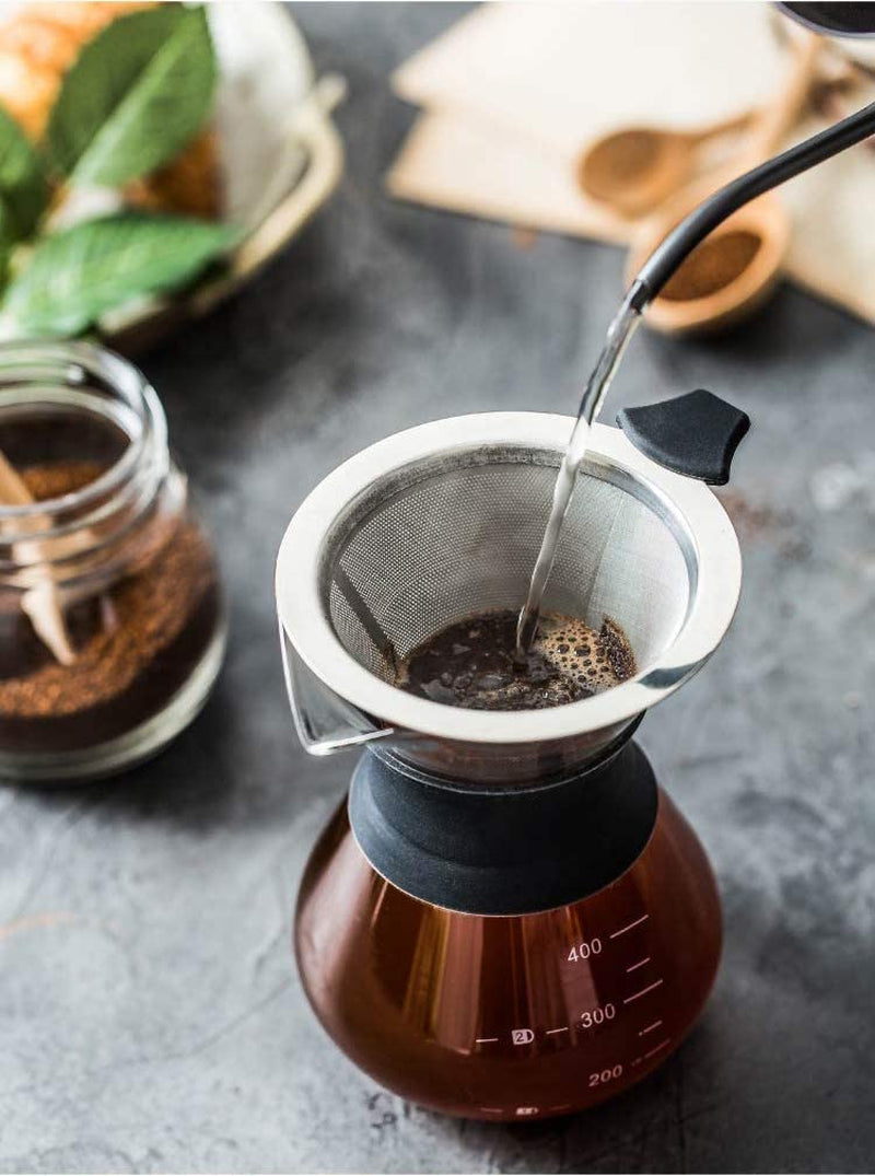 Pour over Coffee Maker Glass Hand Drip Coffee Brewer Set Coffee Filter Jug with Permanent Filter (400Ml)