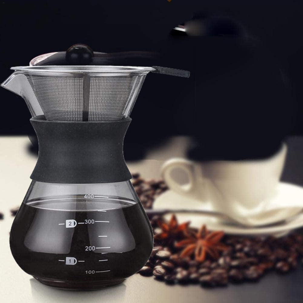 Pour over Coffee Maker Glass Hand Drip Coffee Brewer Set Coffee Filter Jug with Permanent Filter (400Ml)