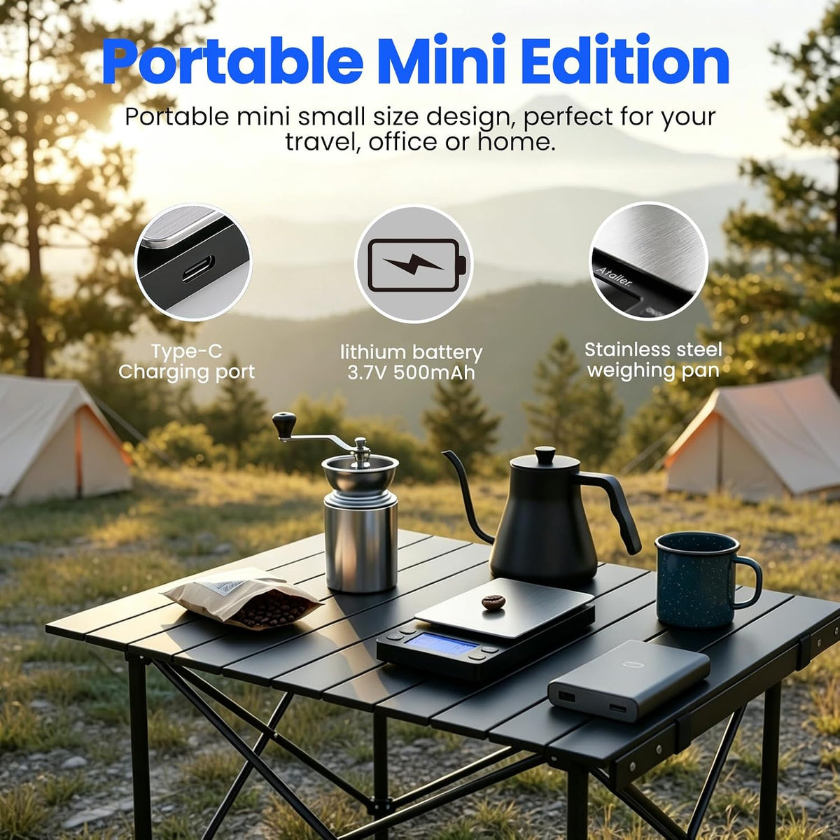 Mini Coffee Scale with Timer, Resolution 0.1G, Max 2Kg 4.4Lbs