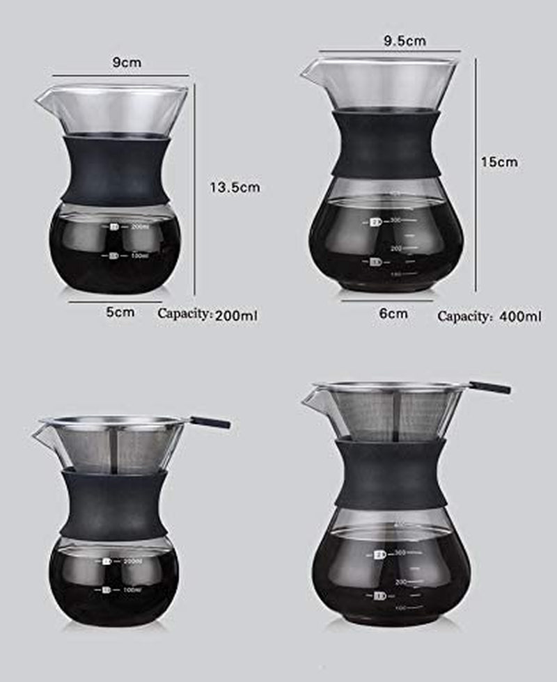 Pour over Coffee Maker Glass Hand Drip Coffee Brewer Set Coffee Filter Jug with Permanent Filter (400Ml)