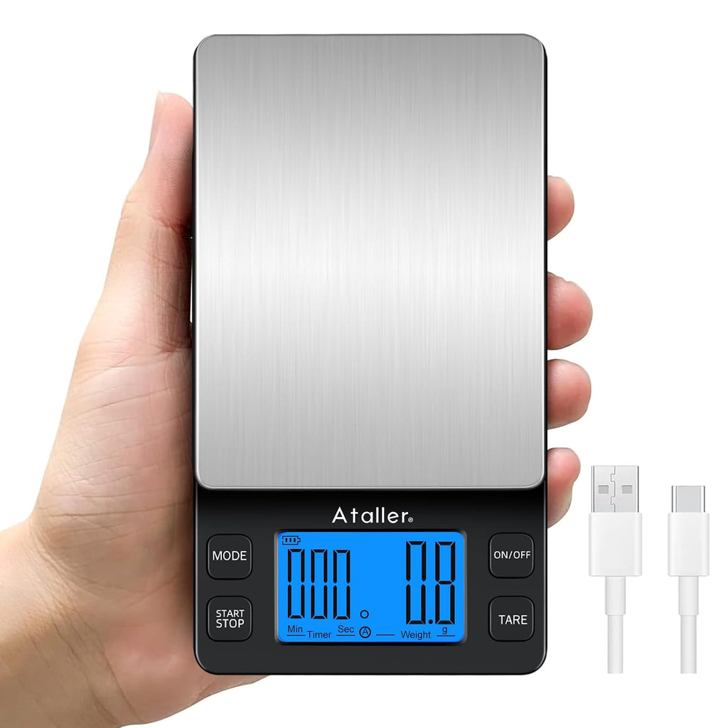 Mini Coffee Scale with Timer, Resolution 0.1G, Max 2Kg 4.4Lbs