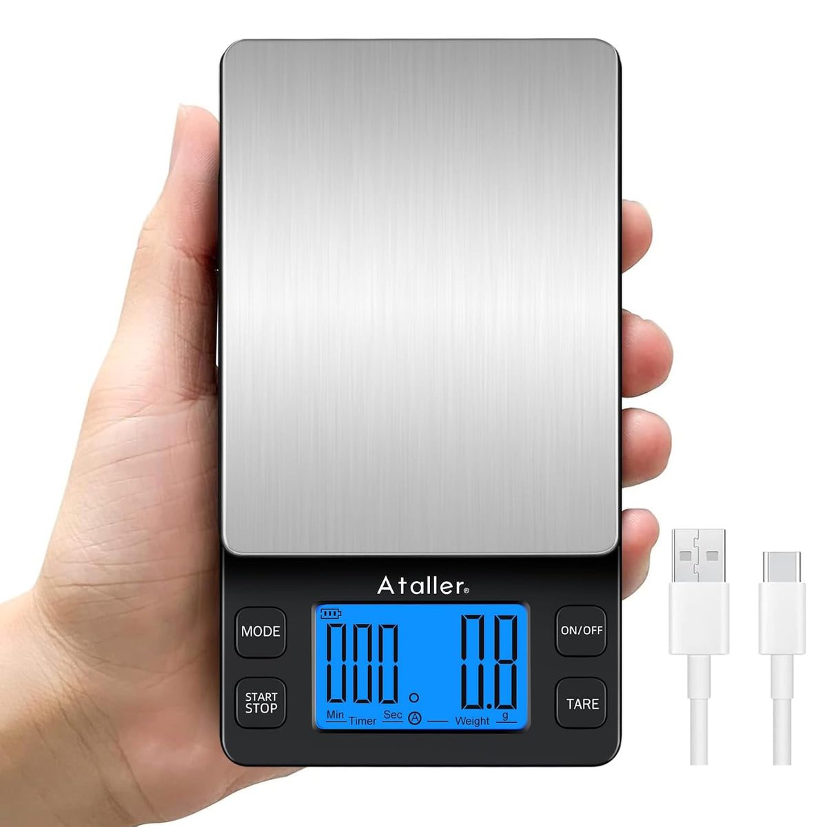 Mini Coffee Scale with Timer, Resolution 0.1G, Max 2Kg 4.4Lbs