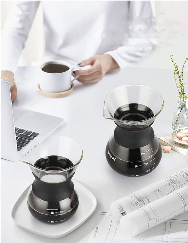 Pour over Coffee Maker Glass Hand Drip Coffee Brewer Set Coffee Filter Jug with Permanent Filter (400Ml)