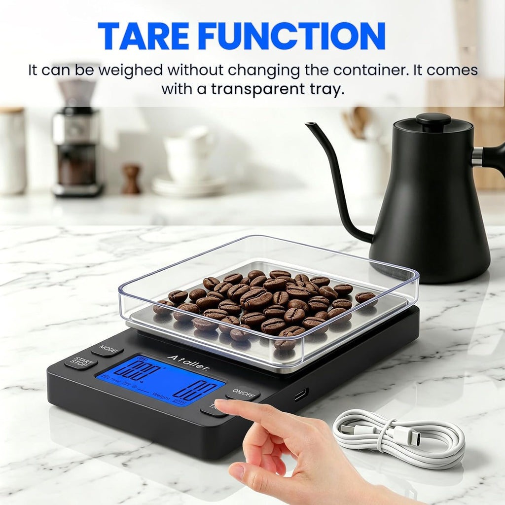 Mini Coffee Scale with Timer, Resolution 0.1G, Max 2Kg 4.4Lbs